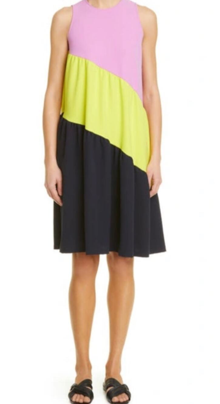 NEW! Lela Rose Colorblock Scallop Sleeveless Shift Dress Large